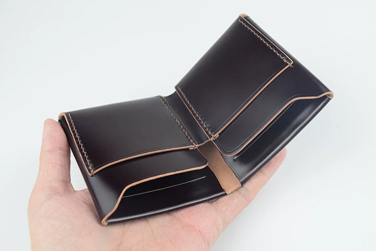 Handcrafted Oil Aniline Dyed Dark Brown Shell Cordovan Mini Leather Wallet