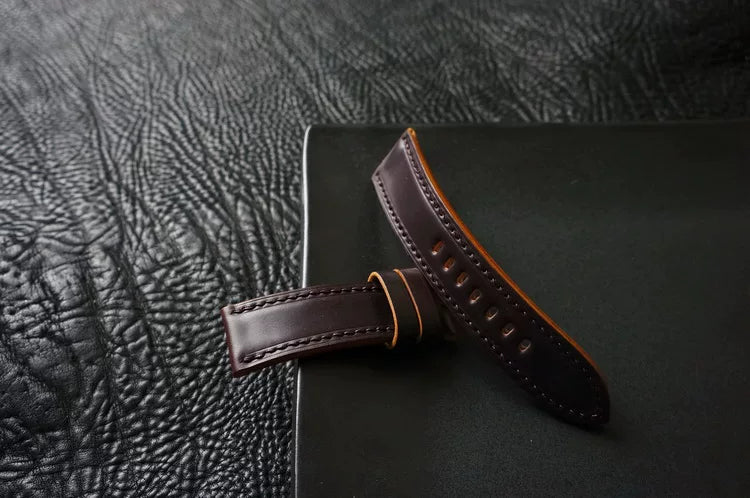Handcrafted Burgundy Horween Shell Cordovan Watch Strap