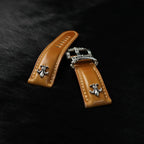 Handcrafted Oil Aniline Dyed Amber Shell Cordovan Leather Watch Strap with Solid 925 Sterling Silver Hardware, Floating Keeper Included
