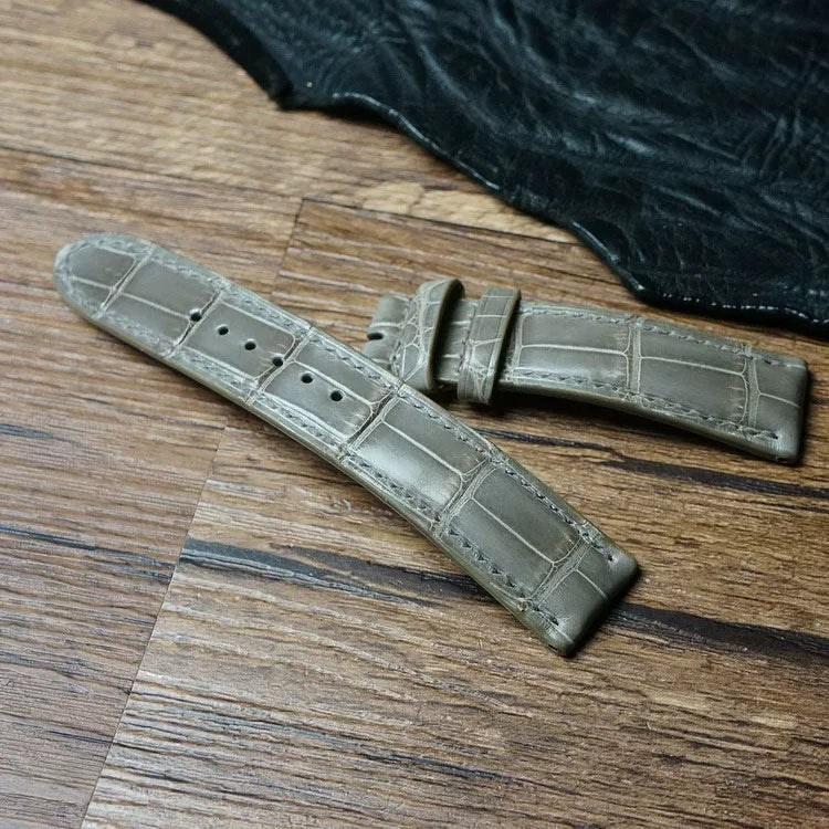 Handcrafted Dove Gray American Alligator Leather Watch Strap
