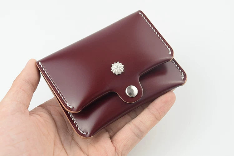 Handcrafted Oil Aniline Dyed Burgundy Shell Cordovan Leather Cardholder