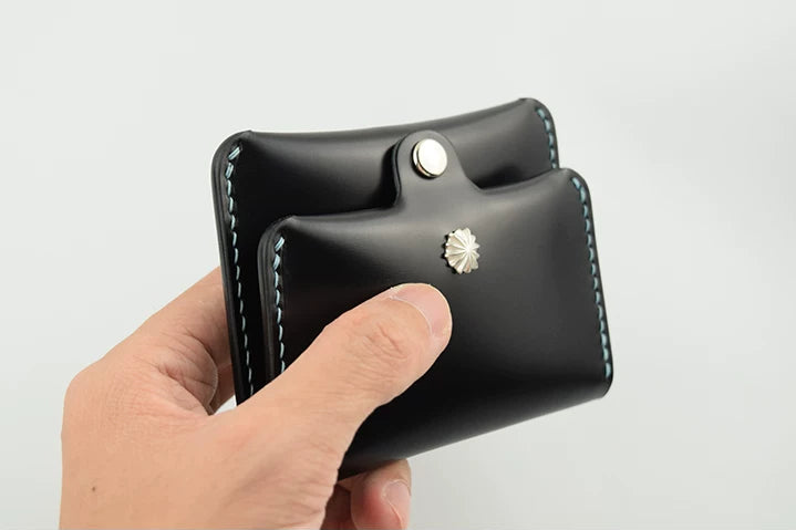 Handcrafted Oil Aniline Dyed Black Shell Cordovan Leather Cardholder