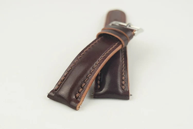 Handcrafted Burgundy Horween Leather Watch Strap