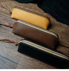 Handcrafted Dark Brown Reguilón Leather Zip Pencil Case