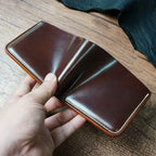 Handcrafted Chocolate Brown Shell Cordovan Leather Wallet with Italian Gattuso Oily Calfskin Lining