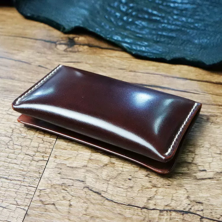 Handcrafted Dark Brown Shell Cordovan Leather Cardholder in Shell-Shape