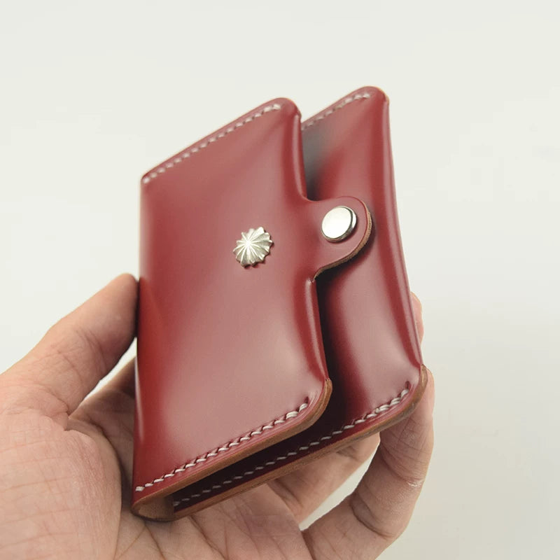 Handcrafted Oil Aniline Dyed Red Shell Cordovan Leather Cardholder