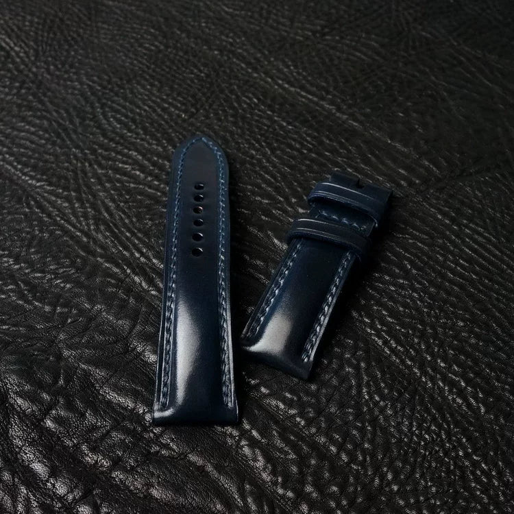 Handcrafted Navy Horween Shell Cordovan Watch Strap