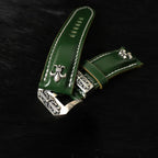 Handcrafted Oil Aniline Dyed Green Shell Cordovan Leather Watch Strap with Solid 925 Sterling Silver Hardware