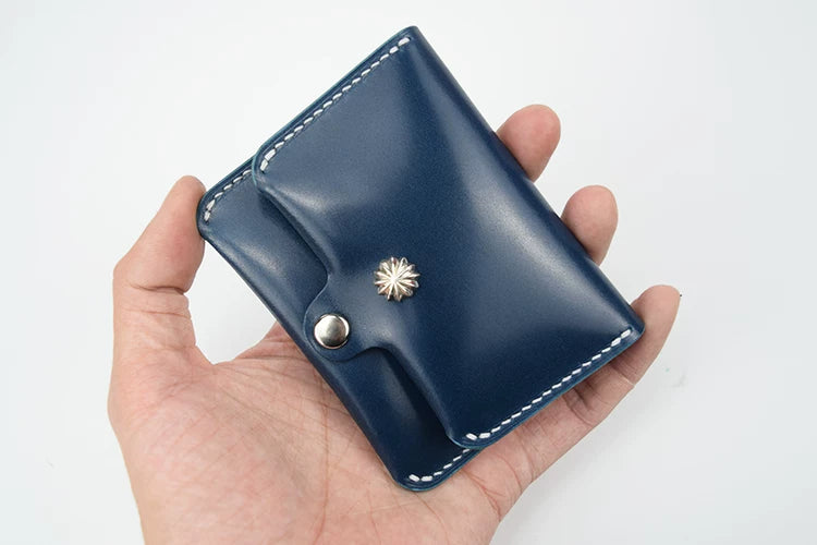 Handcrafted Oil Aniline Dyed Navy Blue Shell Cordovan Leather Cardholder