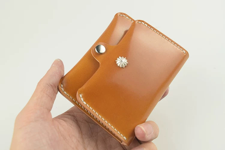 Handcrafted Oil Aniline Dyed Ginger Shell Cordovan Leather Cardholder