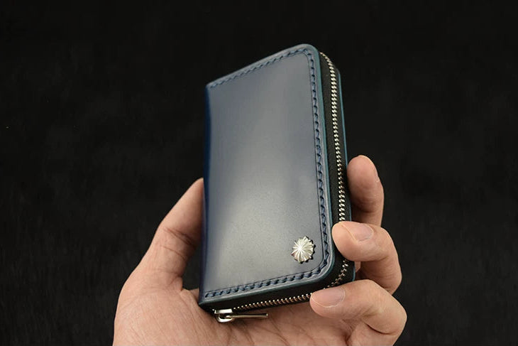 Handcrafted Oil Aniline Dyed Navy Blue Shell Cordovan Leather Wallet