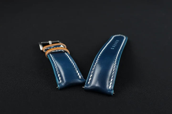 Handcrafted Oil Aniline Dyed Navy Blue & Amber Shell Cordovan Leather Watch Strap