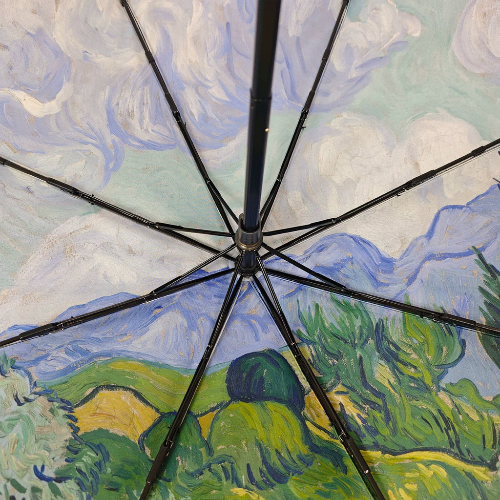 Double-Canopy Silver Coating Folding Umbrella with Wooden Handle – Oil Painting Style Portrait Design