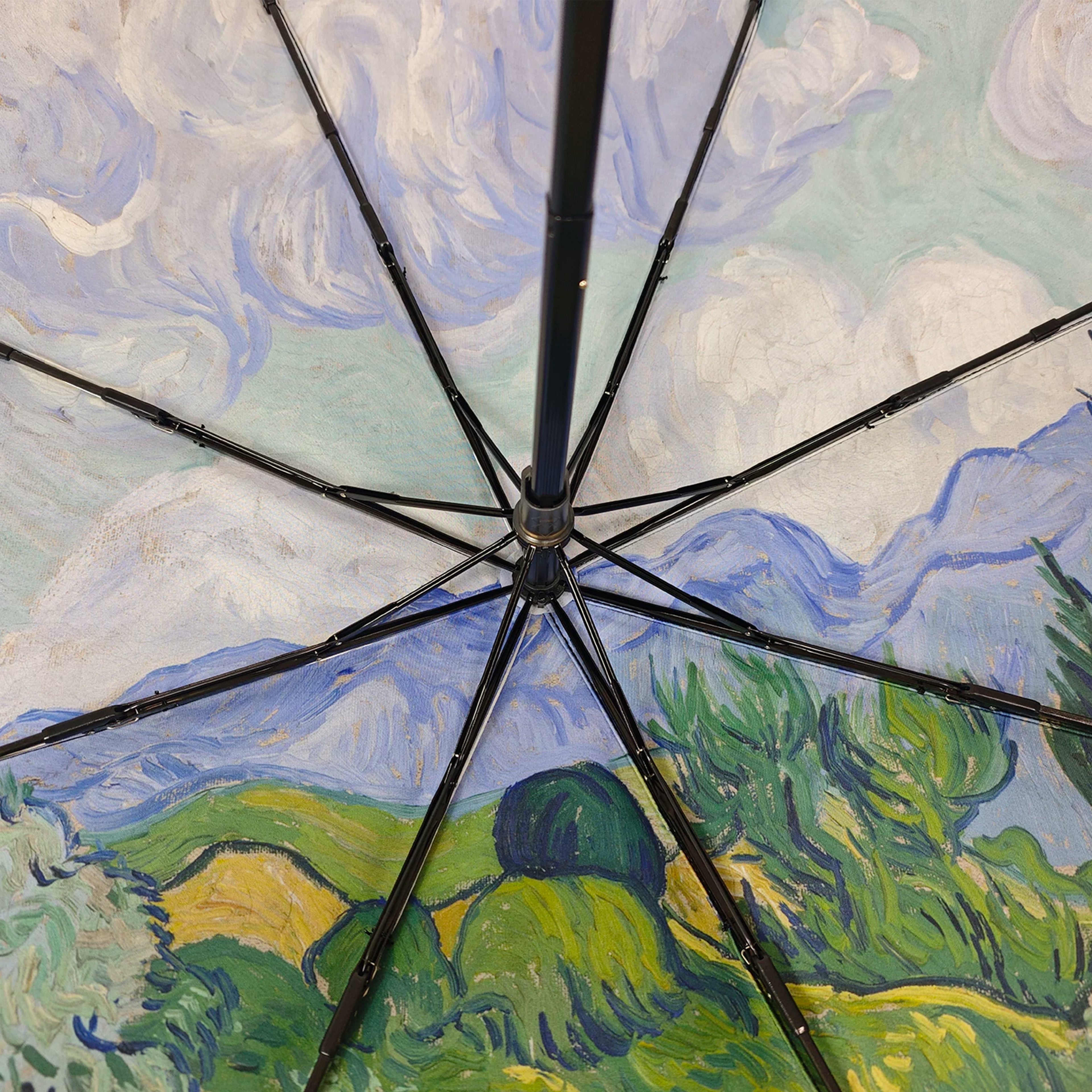 Double-Canopy Silver Coating Folding Umbrella with Wooden Handle – Oil Painting Style Portrait Design