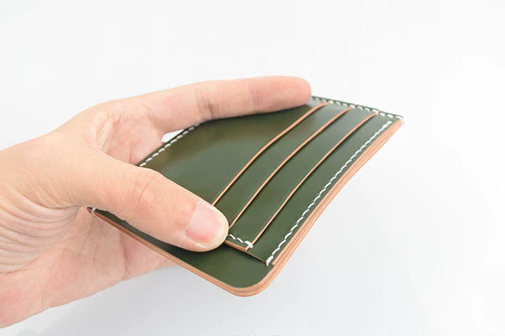 Handcrafted Vegetable-dyed Olive Green Shell Cordovan Leather Cardholder