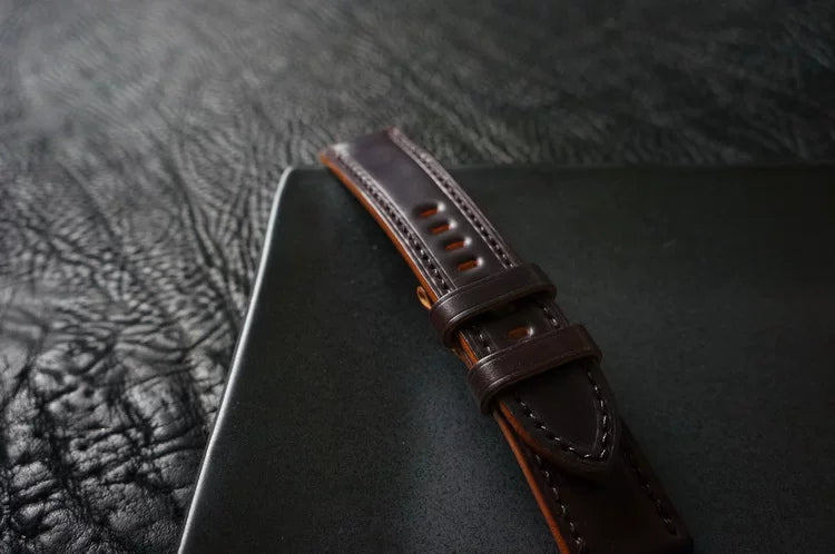 Handcrafted Burgundy Horween Shell Cordovan Watch Strap