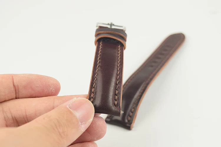 Handcrafted Burgundy Horween Leather Watch Strap