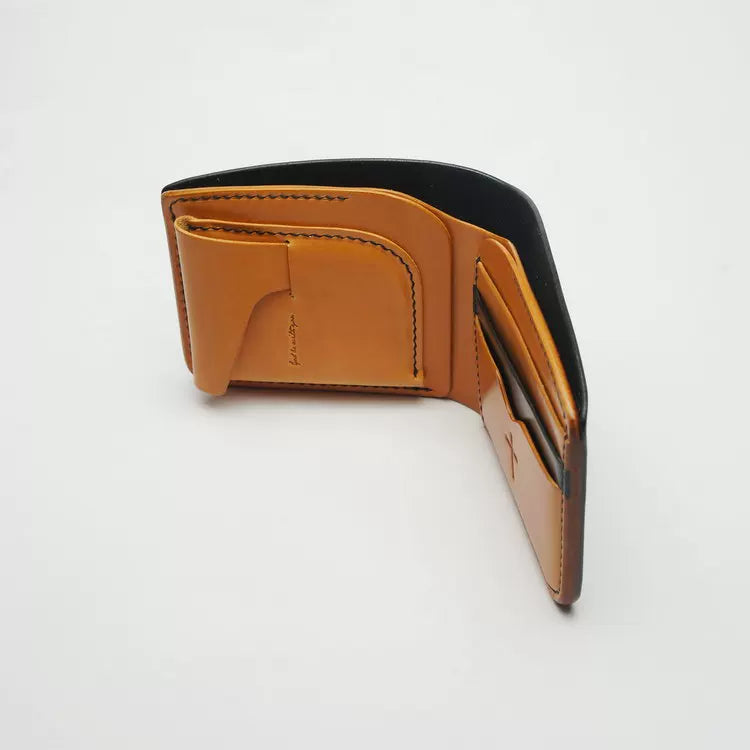 Handcrafted Agate Black Shell Cordovan Leather Wallet with Italian Gattuso Oily Calfskin Lining