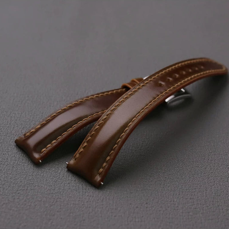 Handcrafted Oil Aniline Dyed Dark Brown Shell Cordovan Leather Watch Strap