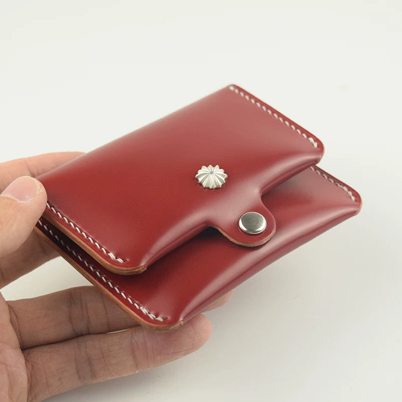 Handcrafted Oil Aniline Dyed Red Shell Cordovan Leather Cardholder
