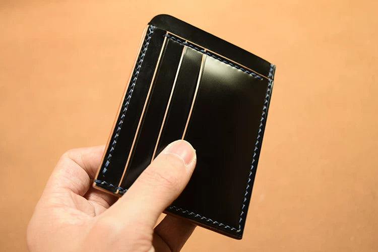 Handcrafted Vegetable-dyed Black Shell Cordovan Leather Cardholder