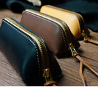 Handcrafted Dark Brown Reguilón Leather Zip Pencil Case