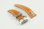Handcrafted Oil Aniline Dyed Amber Shell Cordovan Leather Watch Strap with Solid 925 Sterling Silver Hardware