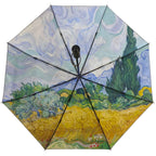 Double-Canopy Silver Coating Folding Umbrella with Wooden Handle – Oil Painting Style Portrait Design