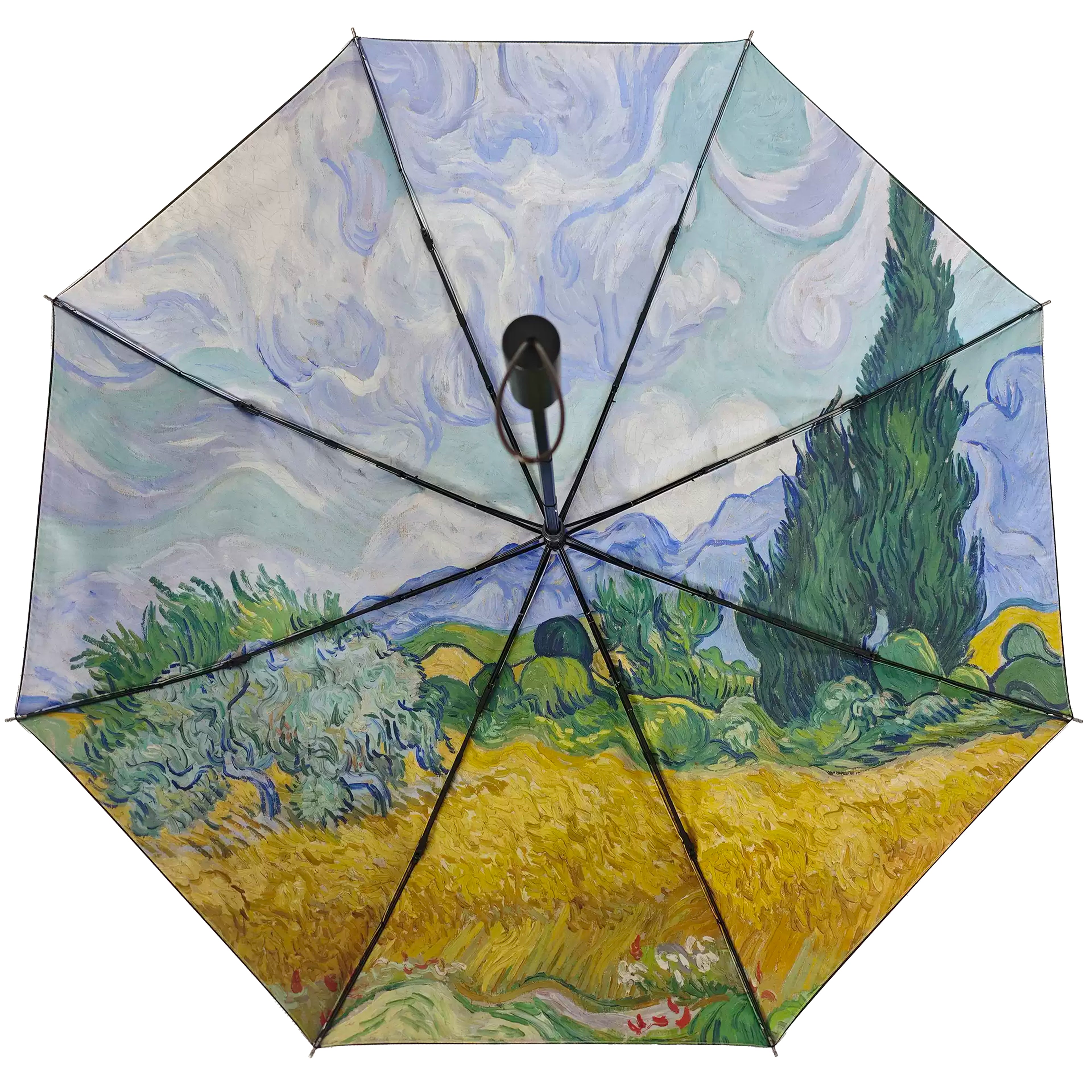 Double-Canopy Silver Coating Folding Umbrella with Wooden Handle – Oil Painting Style Portrait Design