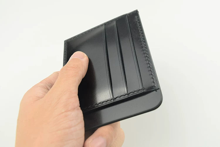 Handcrafted Oil Aniline Dyed Black Shell Cordovan Leather Cardholder