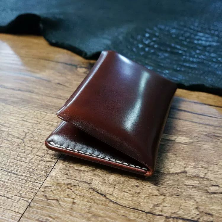 Handcrafted Dark Brown Shell Cordovan Leather Cardholder in Shell-Shape