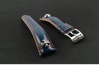 Handcrafted Vegetable-dyed Navy Blue Shell Cordovan Leather Watch Strap with Solid 925 Sterling Silver Hardware