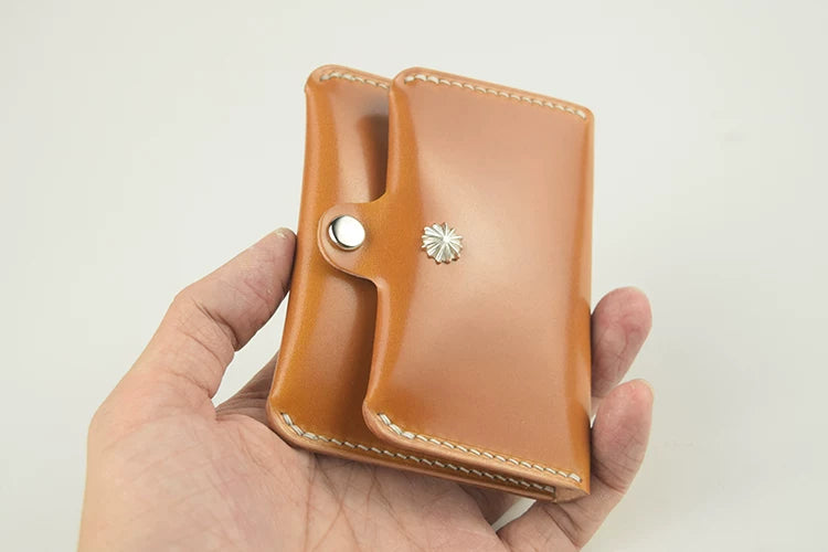 Handcrafted Oil Aniline Dyed Ginger Shell Cordovan Leather Cardholder