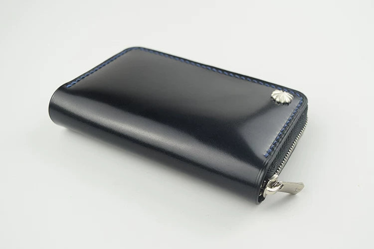 Handcrafted Oil Aniline Dyed Black Shell Cordovan Leather Wallet