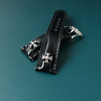 Handcrafted Oil Aniline Dyed Black Shell Cordovan Leather Watch Strap with Solid 925 Sterling Silver Buckle and Cross Rivets