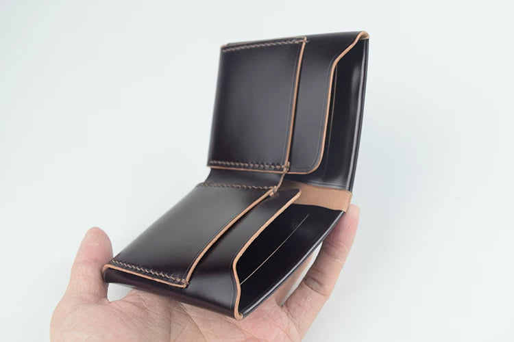 Handcrafted Oil Aniline Dyed Dark Brown Shell Cordovan Mini Leather Wallet