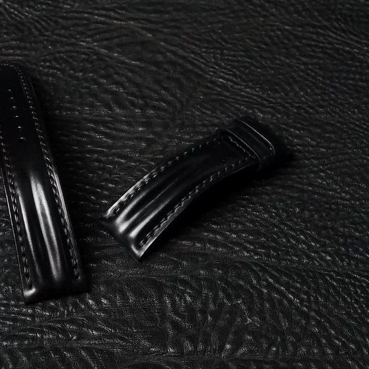 Handcrafted Black Shell Cordovan Watch Strap with Double Padding