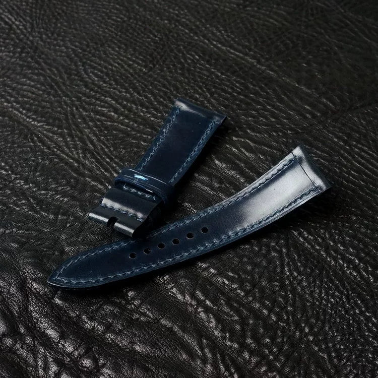 Handcrafted Navy Horween Shell Cordovan Watch Strap