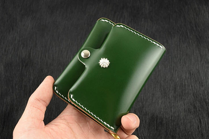 Handcrafted Oil Aniline Dyed Green Shell Cordovan Leather Cardholder