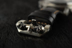 Handcrafted Oil Aniline Dyed Black Shell Cordovan Leather Watch Strap with Solid 925 Sterling Silver Skull Buckle