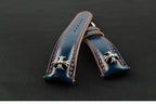 Handcrafted Vegetable-dyed Navy Blue Shell Cordovan Leather Watch Strap with Solid 925 Sterling Silver Hardware