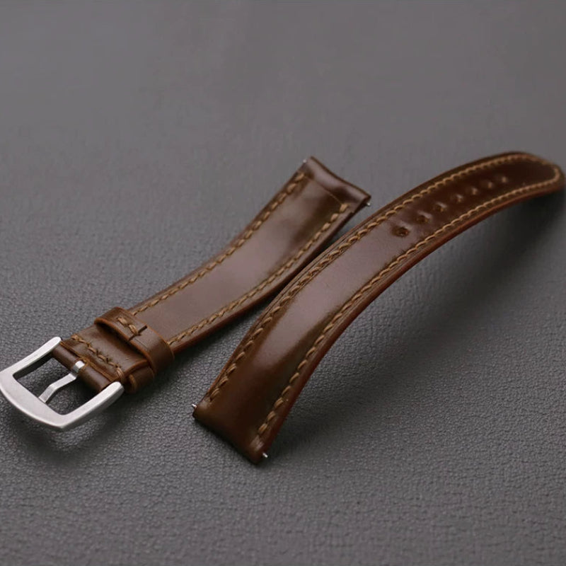 Handcrafted Oil Aniline Dyed Dark Brown Shell Cordovan Leather Watch Strap