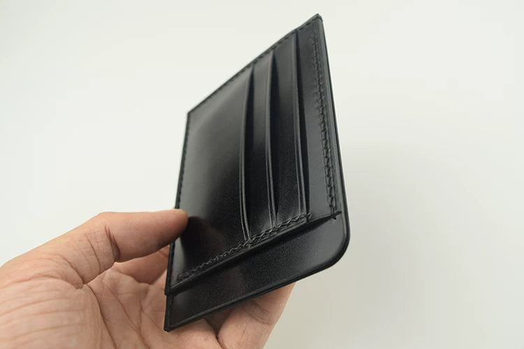 Handcrafted Oil Aniline Dyed Black Shell Cordovan Leather Cardholder