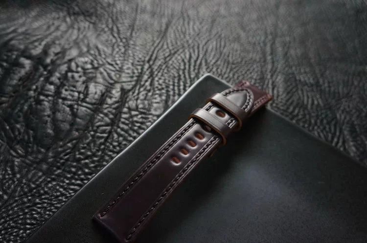 Handcrafted Burgundy Horween Shell Cordovan Watch Strap