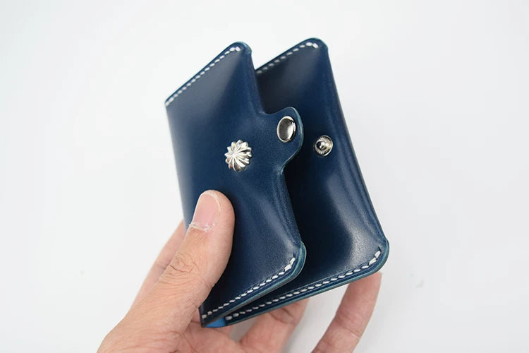 Handcrafted Oil Aniline Dyed Navy Blue Shell Cordovan Leather Cardholder