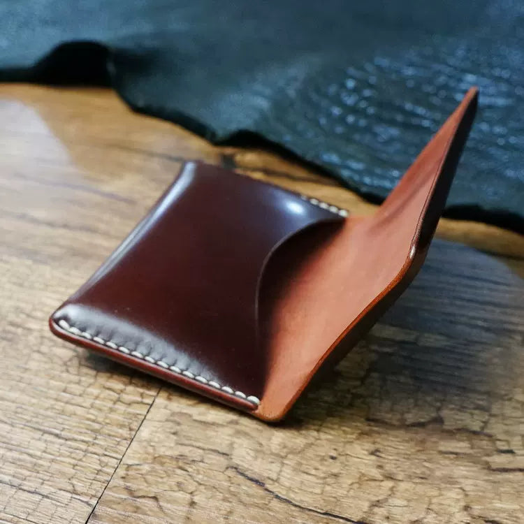 Handcrafted Dark Brown Shell Cordovan Leather Cardholder in Shell-Shape