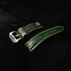 Handcrafted Oil Aniline Dyed Green Shell Cordovan Leather Watch Strap with Solid 925 Sterling Silver Hardware