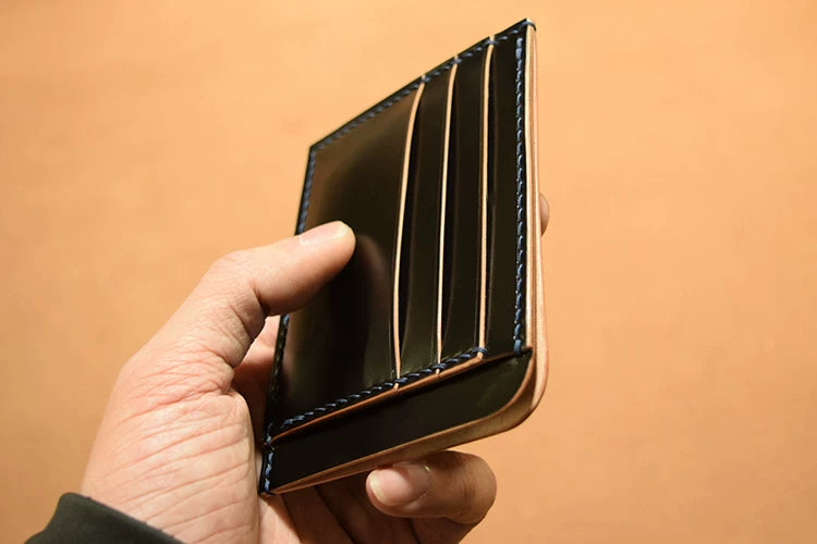 Handcrafted Vegetable-dyed Black Shell Cordovan Leather Cardholder