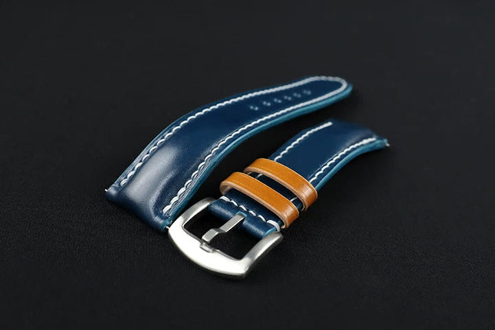 Handcrafted Oil Aniline Dyed Navy Blue & Amber Shell Cordovan Leather Watch Strap